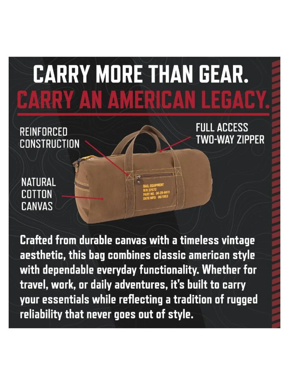Heavyweight Cotton Canvas Duffel Bag 45L Vintage Style Travel Gym
